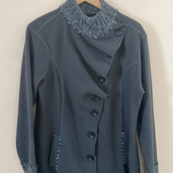 Garnet Hill- Wool Asymmetrical Button Draped Detail Jacket - Picture 5 of 14